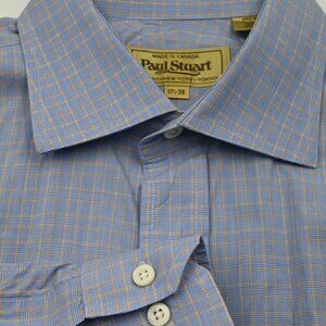 GORGEOUS Paul Stuart New York Blue With Orange Plaid Dress Shirt 17.5x35